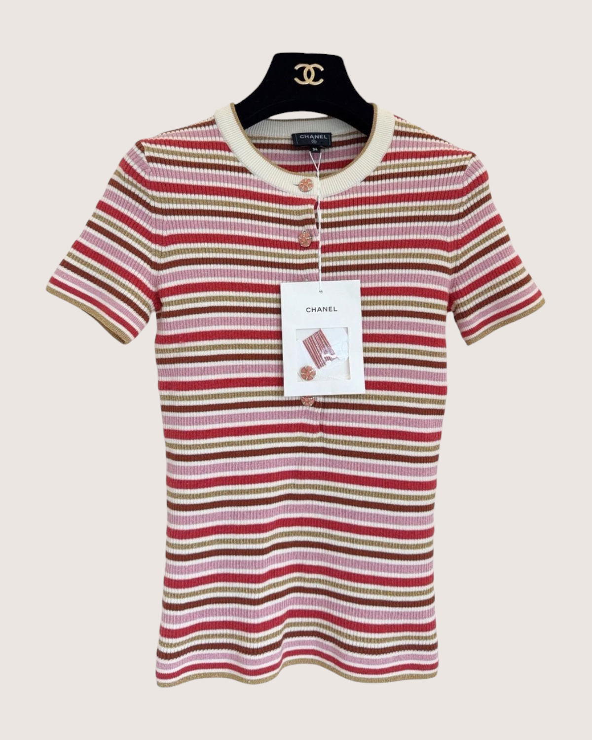 Chanel 26C Striped Polo Top Pink, Red, Multicolor FR 34