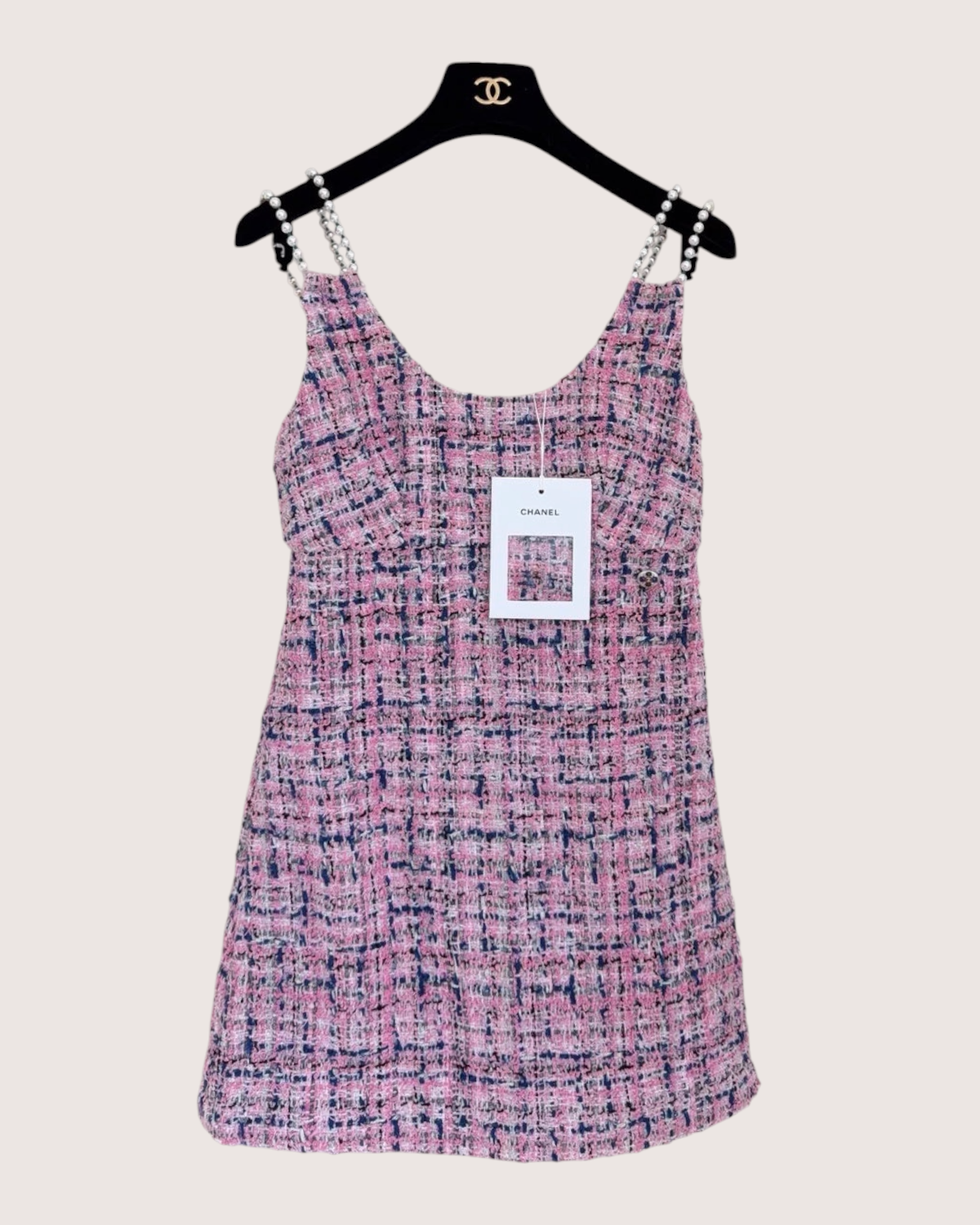 Chanel 23P Pearl Strap Tweed Mini Dress