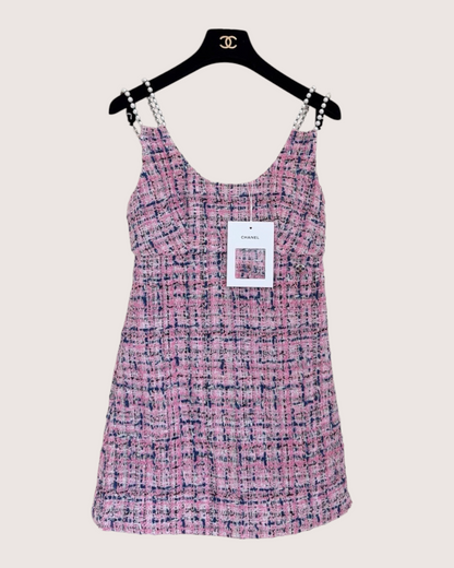 Chanel 23P Pearl Strap Tweed Mini Dress