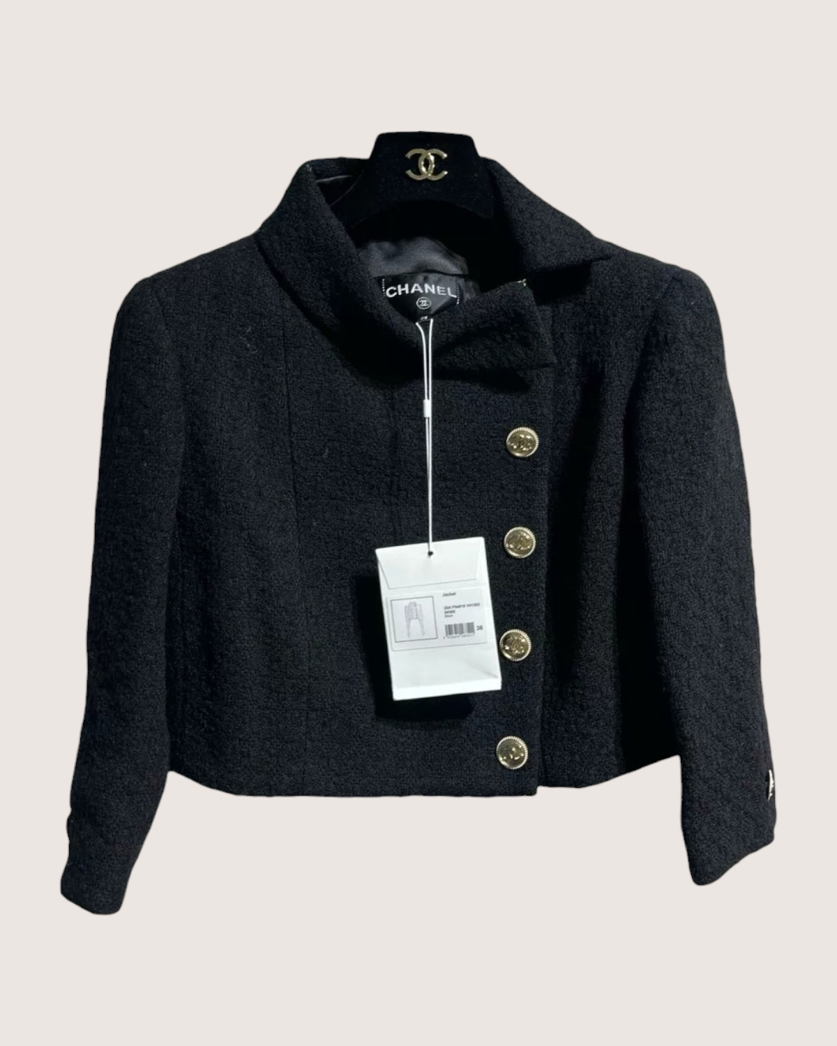 Chanel 20A Tweed Cropped Jacket Black FR 34
