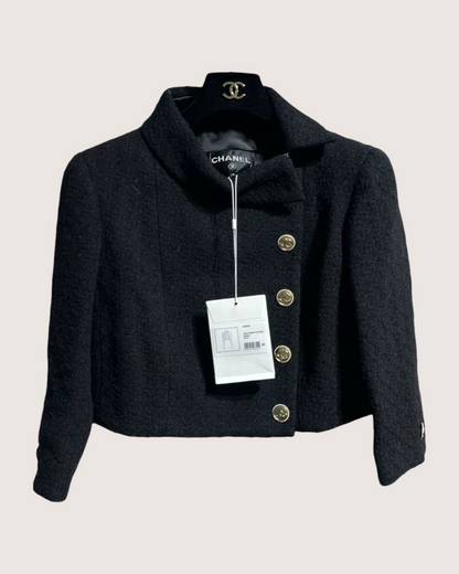 Chanel 20A Tweed Cropped Jacket Black FR 34