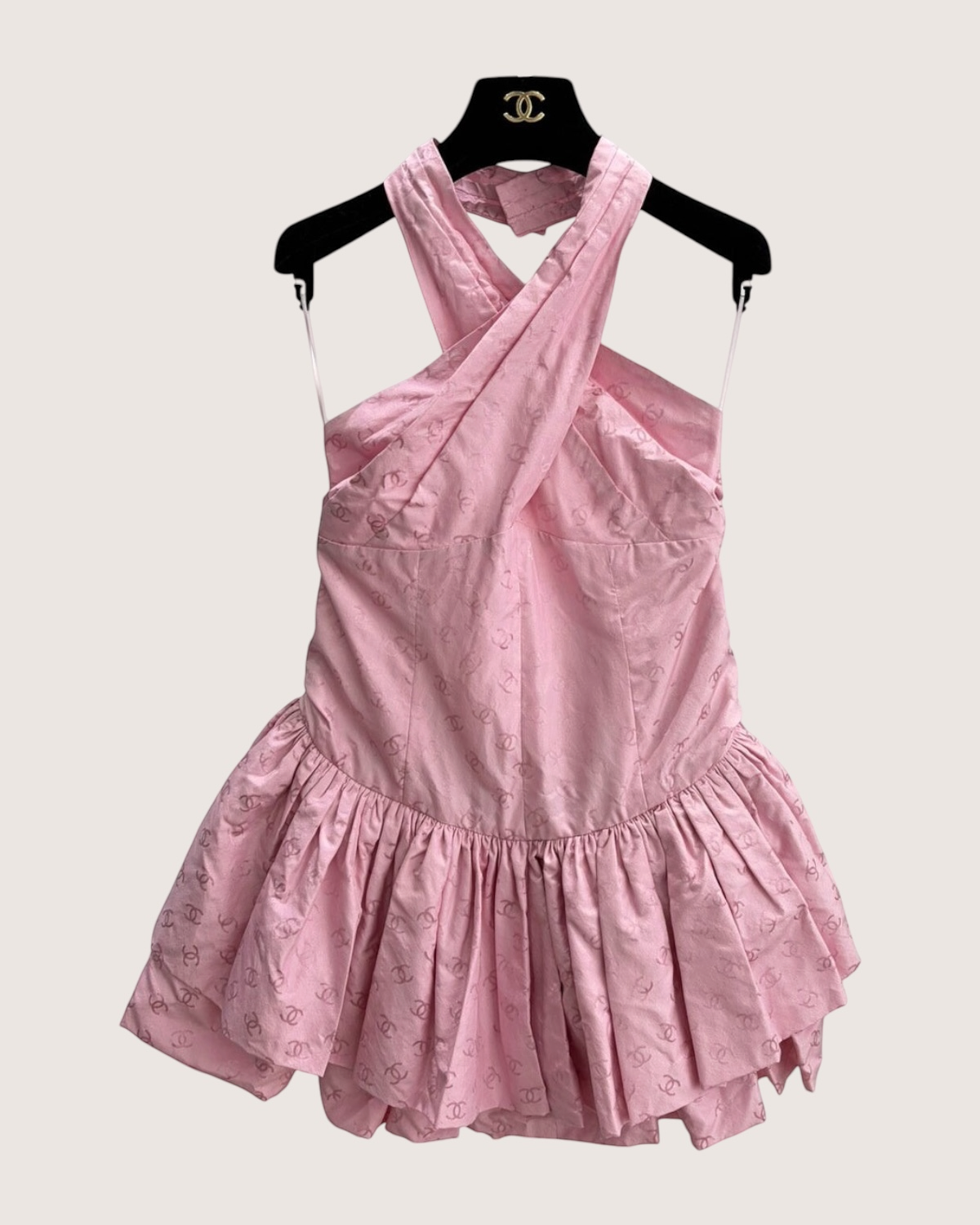 Chanel 26C Halter CC Jacquard Mini Dress Pink FR 38