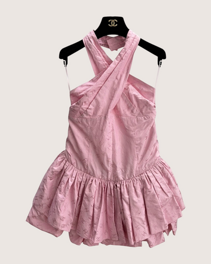 Chanel 26C Halter CC Jacquard Mini Dress Pink FR 38