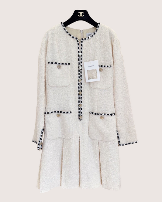 Chanel 21S Tweed Mini Dress Beige/Ecru, Black, White FR 38