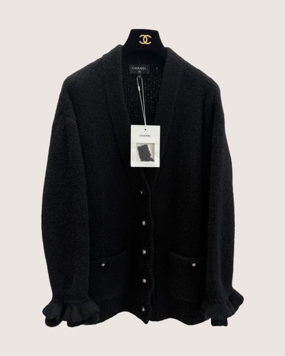 Chanel 24K Cashmere Ruffle Cardigan Black FR 40