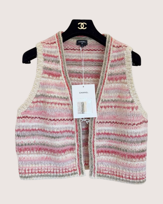 Chanel 24B Cashmere Striped Vest Pink, Beige/Ecru, Multicolor FR 40