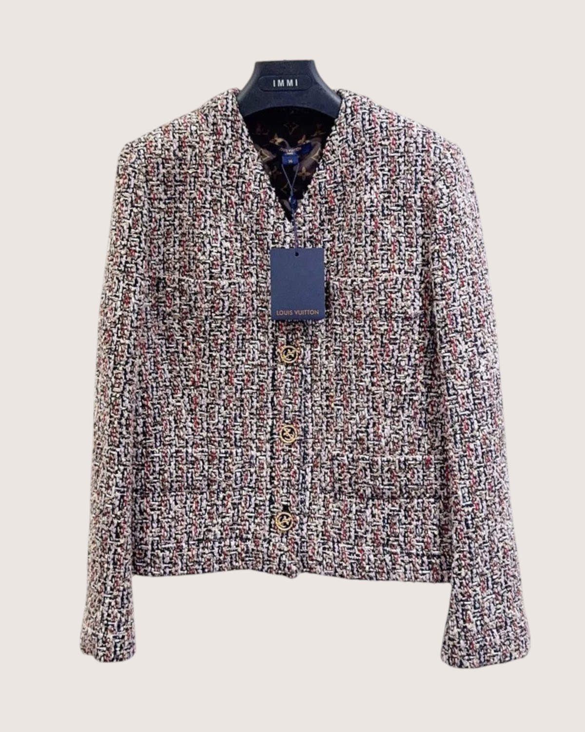 Louis Vuitton Cropped Tweed Jacket Navy, Red, Multicolor FR 36