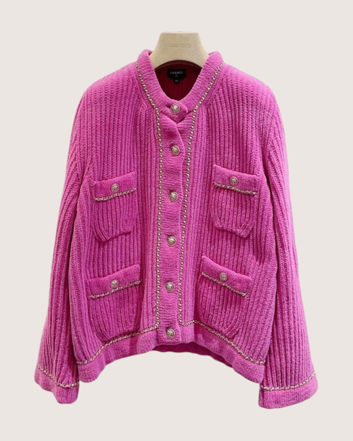 Chanel 22B Velvet Four-Pocket Chain-Trim Jacket Pink, Silver FR 38
