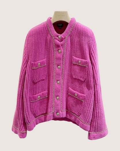 Chanel 22B Velvet Four-Pocket Chain-Trim Jacket Pink, Silver FR 38