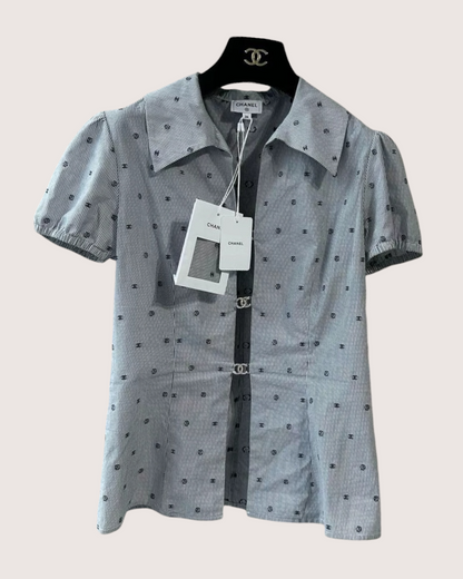 Chanel 24P Striped Logo Shirt White, Black FR 36