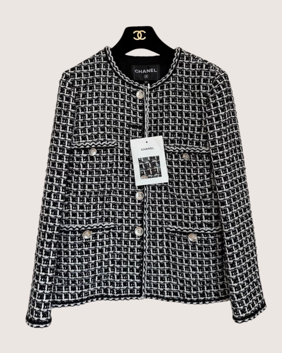 Chanel 25C Plaid Four-Pocket Tweed Jacket Black, White FR 38