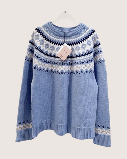 Miu Miu Wool Fair Isle Sweater Blue, White, Navy IT 38