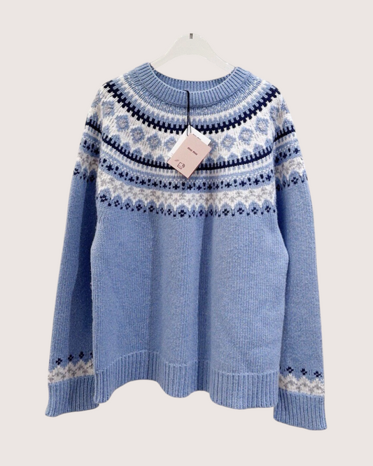 Miu Miu Wool Fair Isle Sweater Blue, White, Navy IT 38