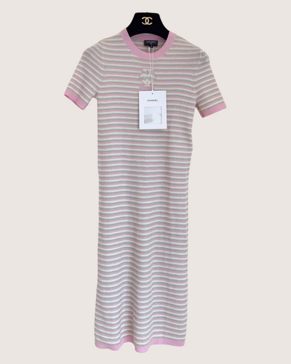 Chanel 25B Striped Cashmere Mid-Length Dress