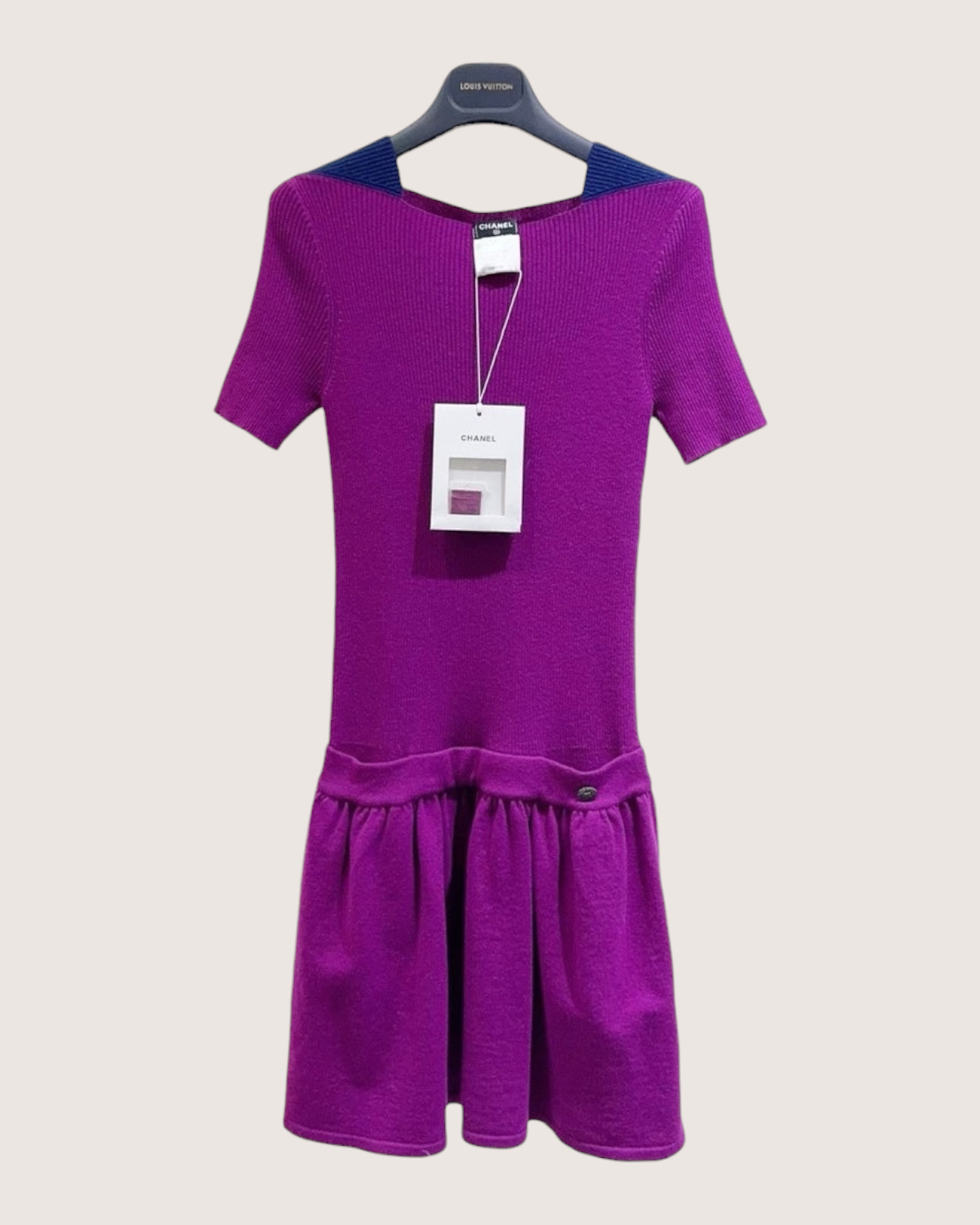 Chanel Two-Tone Knit Mini Dress Purple, Navy FR 34
