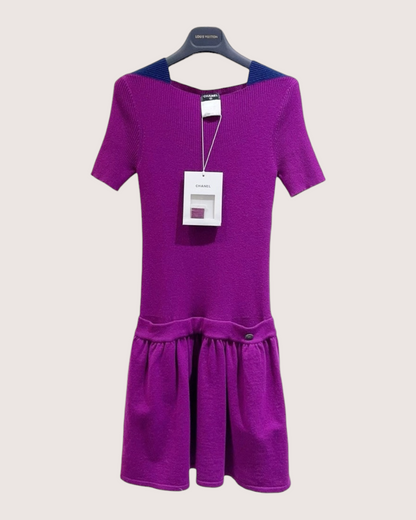 Chanel Two-Tone Knit Mini Dress Purple, Navy FR 34