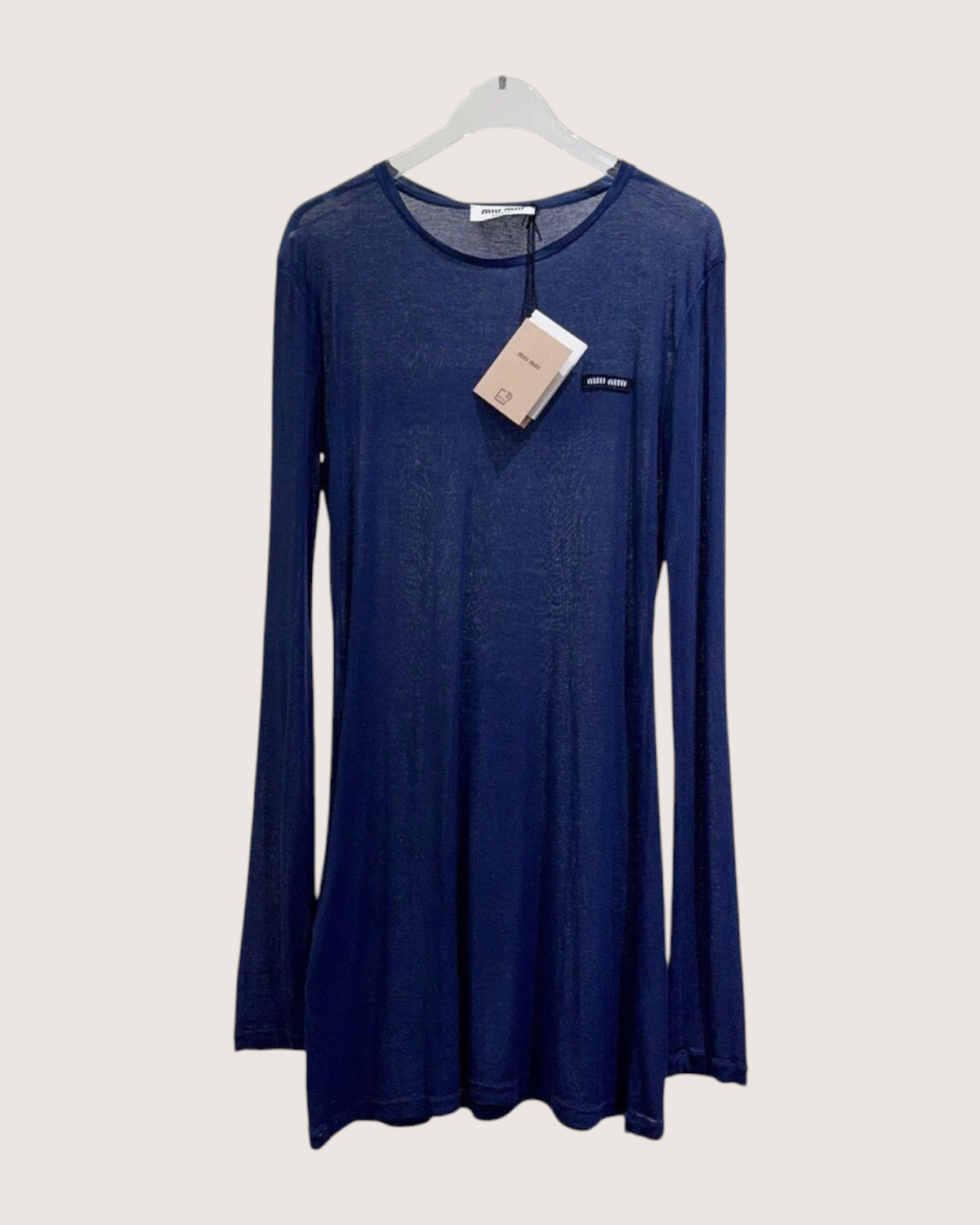 Miu Miu Sheer Long-Sleeve Mini Dress Navy FR 38