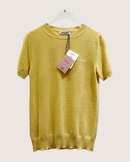 Miu Miu Cashmere Short-Sleeve Sweater Yellow FR 38