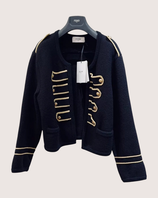 Celine Wool Braid-Trim Military Jacket Black, Gold FR 38