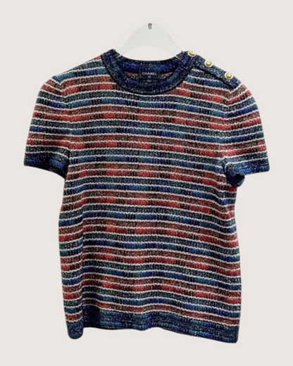 Chanel 19A Metallic Striped Sweater Navy, Red, Multicolor FR 34