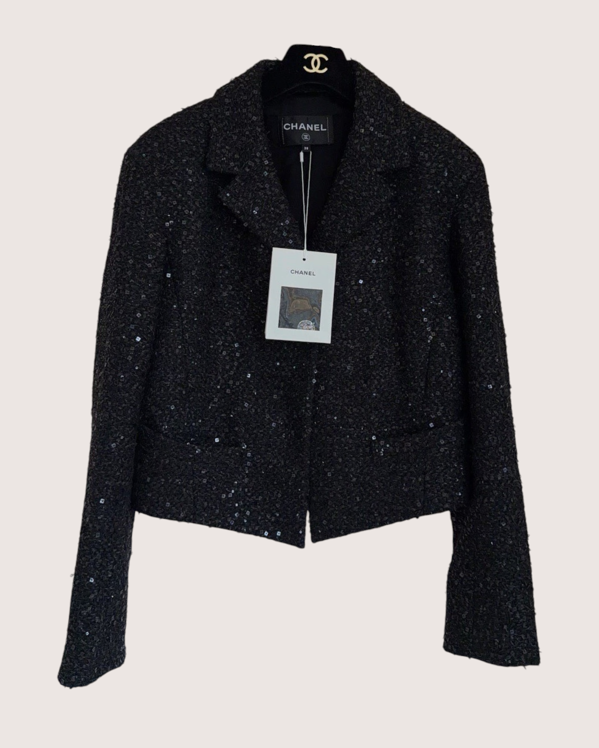 Chanel 24S Sequin Tweed Jacket Black FR 38