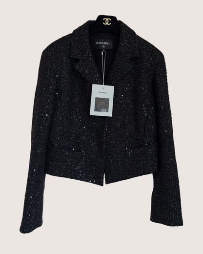 Chanel 24S Sequin Tweed Jacket Black FR 38