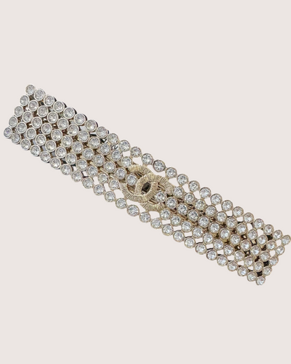 Chanel 23S Crystal CC Brooch Silver, Gold One Size