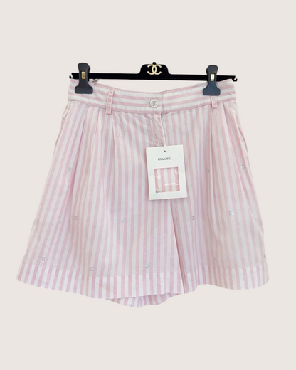 Chanel 24M Coco Beach Sequin CC Striped Shorts Pink, White FR 34