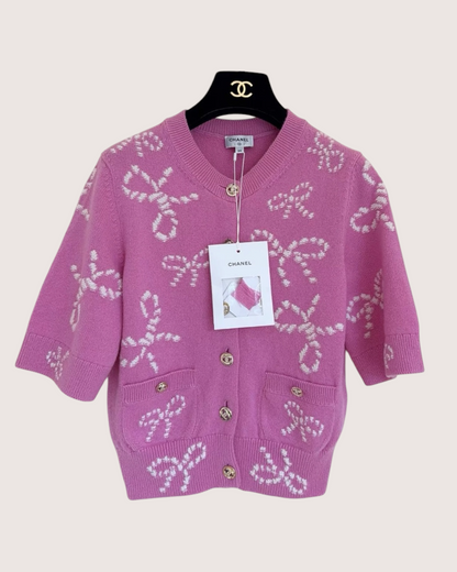 Chanel 24P Bow Cashmere Cardigan - Pink, White
