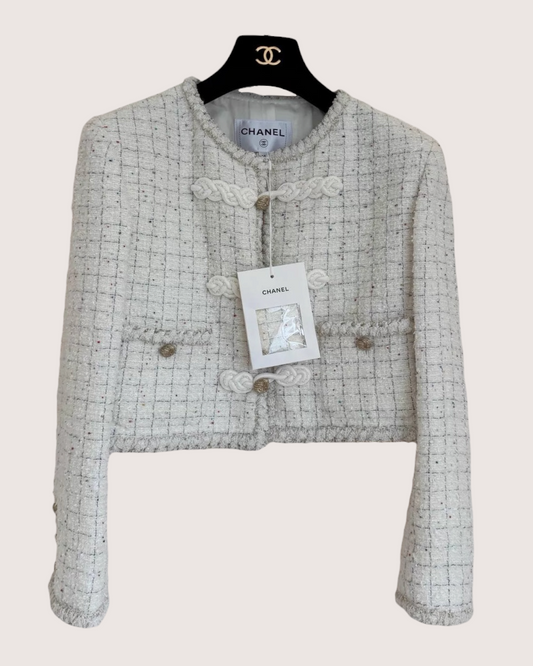 Chanel 25A Tweed Jacket White FR 34