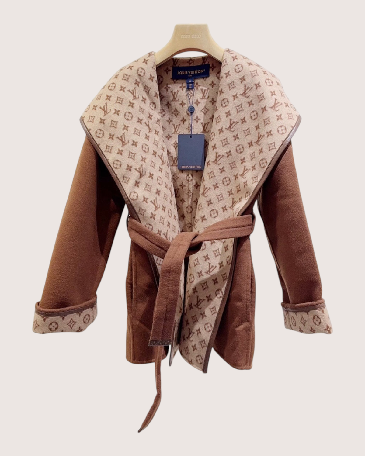 Louis Vuitton Monogram Belted Coat Brown, Beige/Ecru FR 32