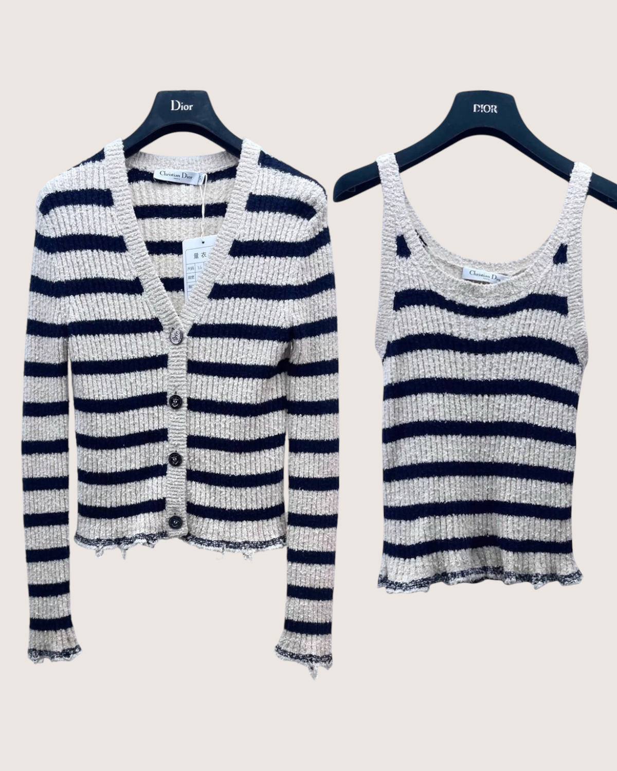 Christian Dior Striped Cardigan & Tank Top Set White, Navy FR 36