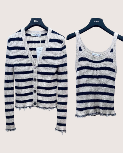 Christian Dior Striped Cardigan & Tank Top Set White, Navy FR 36