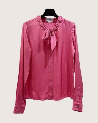 Chanel Silk Tie-Front Top Pink FR 36