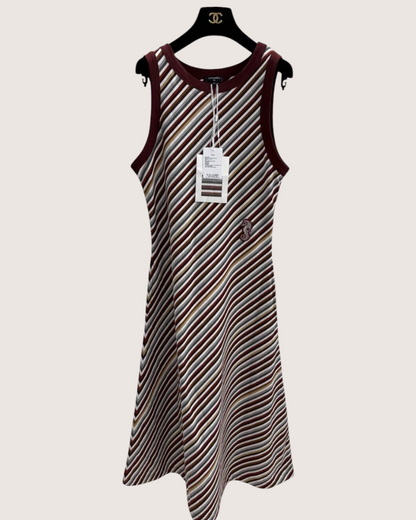 Chanel 26M Coco Beach Striped Mid-Length Dress Burgundy, White, Grey, Multicolor FR 34