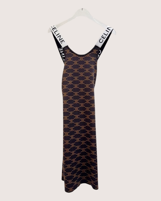 Celine Logo Maxi Dress Brown, Black FR 38