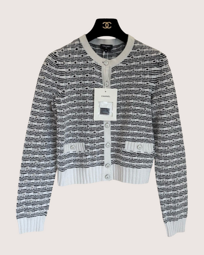 Chanel 25P Striped Cardigan Black, White FR 38