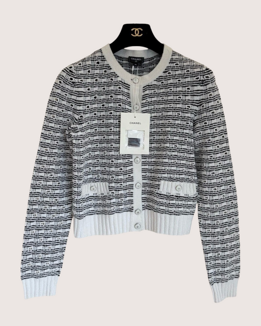 Chanel 25P Striped Cardigan Black, White FR 38