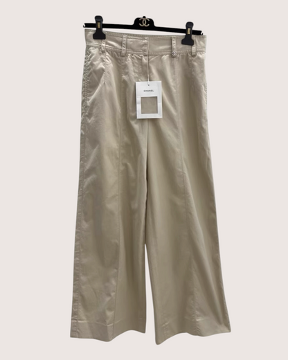 Chanel 26P Wide-Leg Trousers Beige/Ecru FR 36