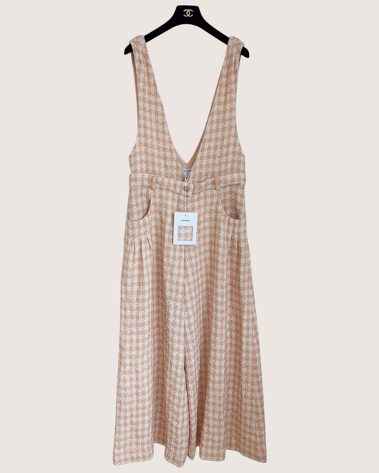 Chanel 23S Plaid Tweed Jumpsuit Orange, White FR 40