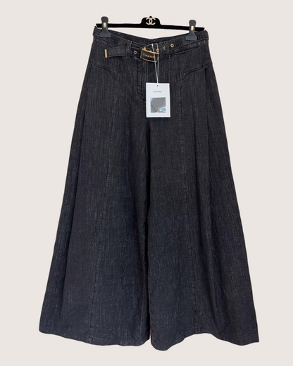 Chanel 23S Belted Wide-Leg Denim Jeans Black FR 38