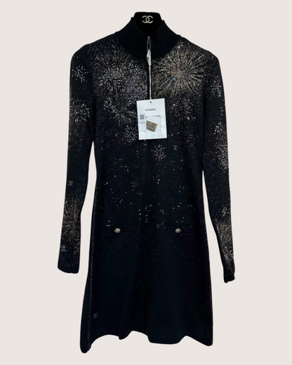 Chanel 25N Fireworks Rhinestones Half-Zip Mini Dress