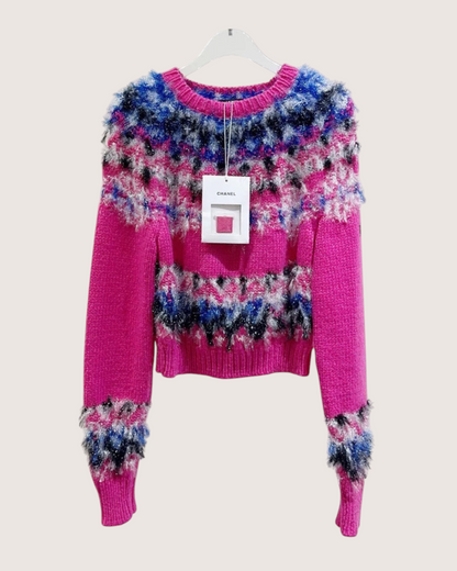 Chanel 21K Cashmere Fringe Sweater Pink, Blue, Multicolor FR 36