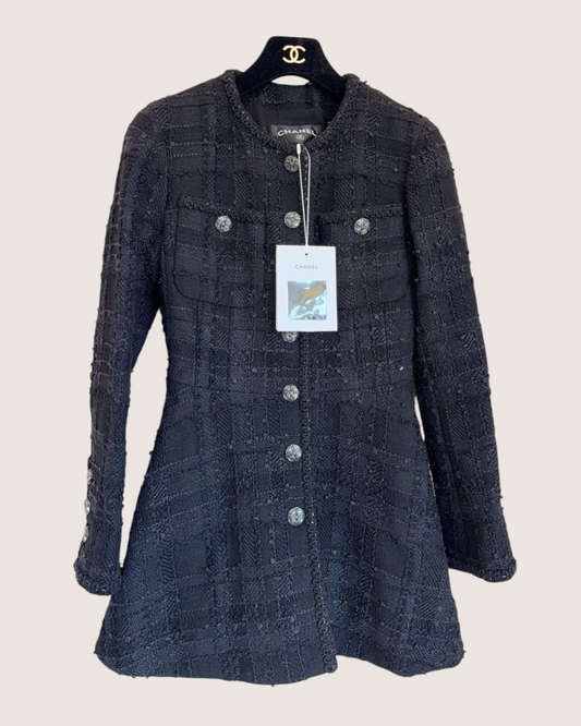 Chanel 23S Flared Shimmer Tweed Jacket Black FR 34