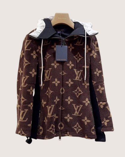Louis Vuitton Monogram Fleece Hooded Jacket Brown, Beige/Ecru, Navy FR 38