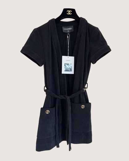 Chanel Terry Tie-Front Cardigan Black FR 34