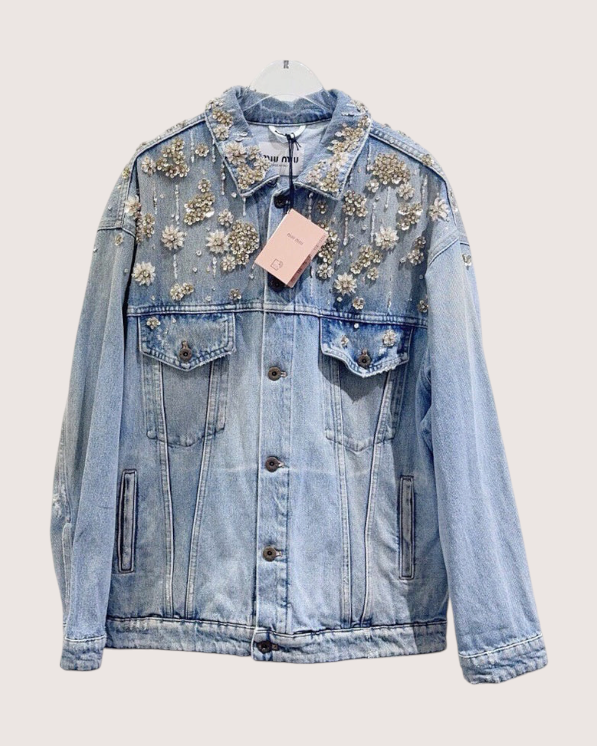 Miu Miu Crystal Denim Jacket Blue, Gold, Silver FR 40