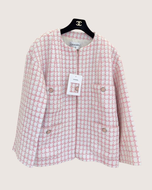 Chanel 22S Tweed Jacket Pink, White FR 38
