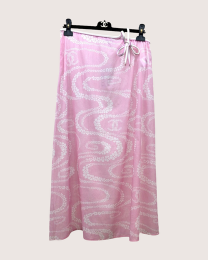 Chanel 25M Coco Beach Tie-Waist Maxi Skirt Pink, White FR 36