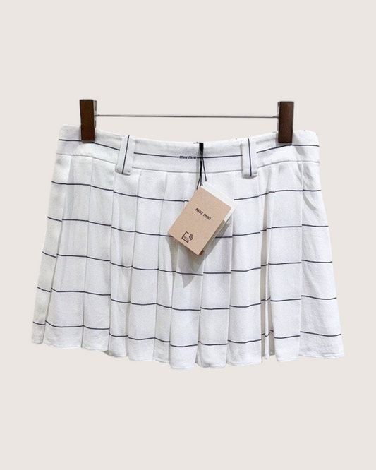 Miu Miu Striped Pleated Mini Skirt White, Navy IT 36